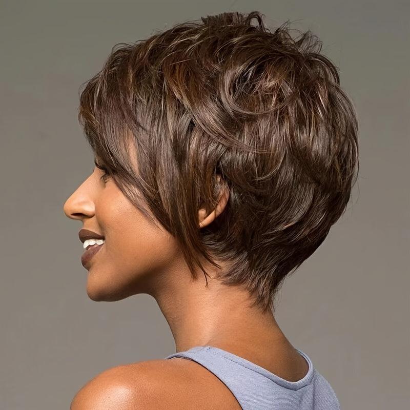 15 24 Cm Short Curly Hair Wig Puffy Short Fringe Deep Brown Lady Wig
