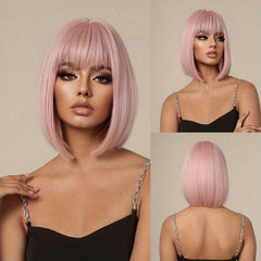 35 56 Cm Brown Straight Synthetic Wig with Bangs for Daily Use