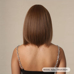 35 56 Cm Brown Straight Synthetic Wig with Bangs for Daily Use