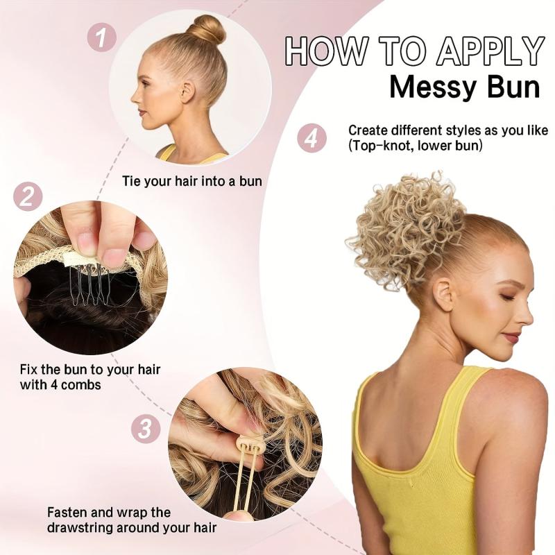 Short Curly Ponytail Extension Elastic Drawstring Loose Wave Curly Hair Buns