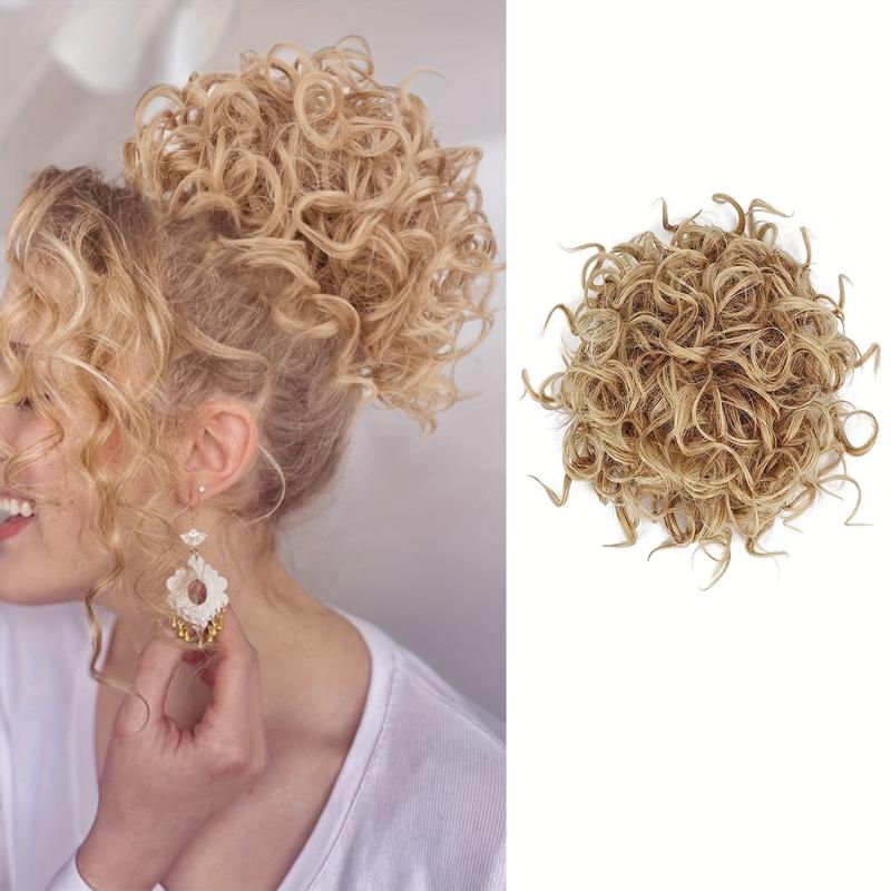 Short Curly Ponytail Extension Elastic Drawstring Loose Wave Curly Hair Buns