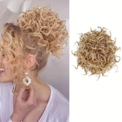 Short Curly Ponytail Extension Elastic Drawstring Loose Wave Curly Hair Buns