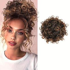Short Curly Ponytail Extension Elastic Drawstring Loose Wave Curly Hair Buns