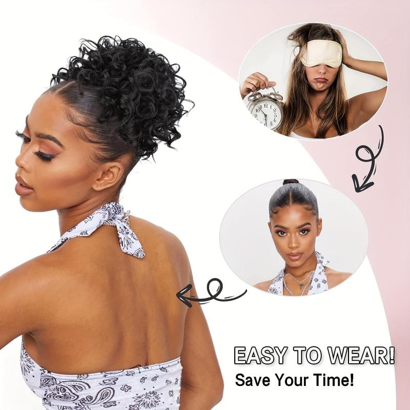 Short Curly Ponytail Extension Elastic Drawstring Loose Wave Curly Hair Buns