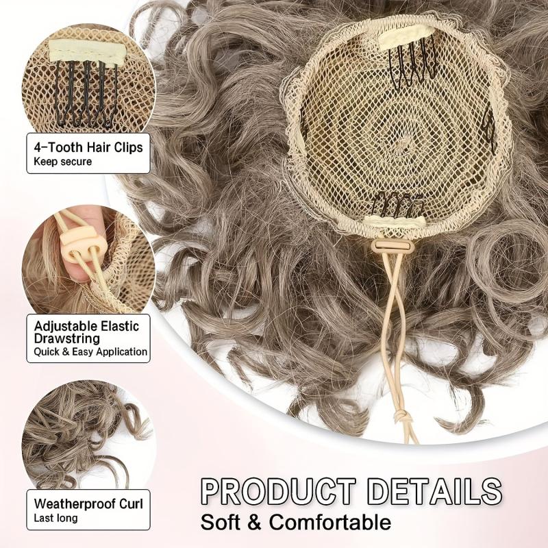 Short Curly Ponytail Extension Elastic Drawstring Loose Wave Curly Hair Buns