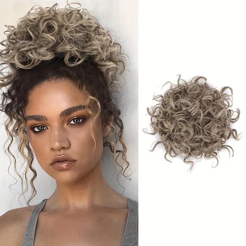 Short Curly Ponytail Extension Elastic Drawstring Loose Wave Curly Hair Buns