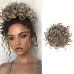 Short Curly Ponytail Extension Elastic Drawstring Loose Wave Curly Hair Buns