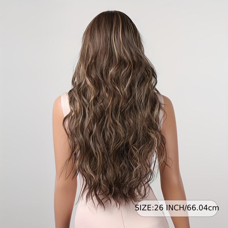 Long Wavy Curly Wigs Middle Part Synthetic Heat Resistant Wigs For Women