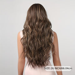 Long Wavy Curly Wigs Middle Part Synthetic Heat Resistant Wigs For Women