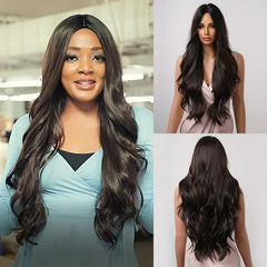 Long Wavy Curly Wigs Middle Part Synthetic Heat Resistant Wigs For Women