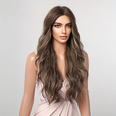 Long Wavy Curly Wigs Middle Part Synthetic Heat Resistant Wigs For Women