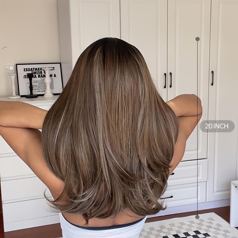 Natural 20 Inch Brown Long Wavy Wig for Women