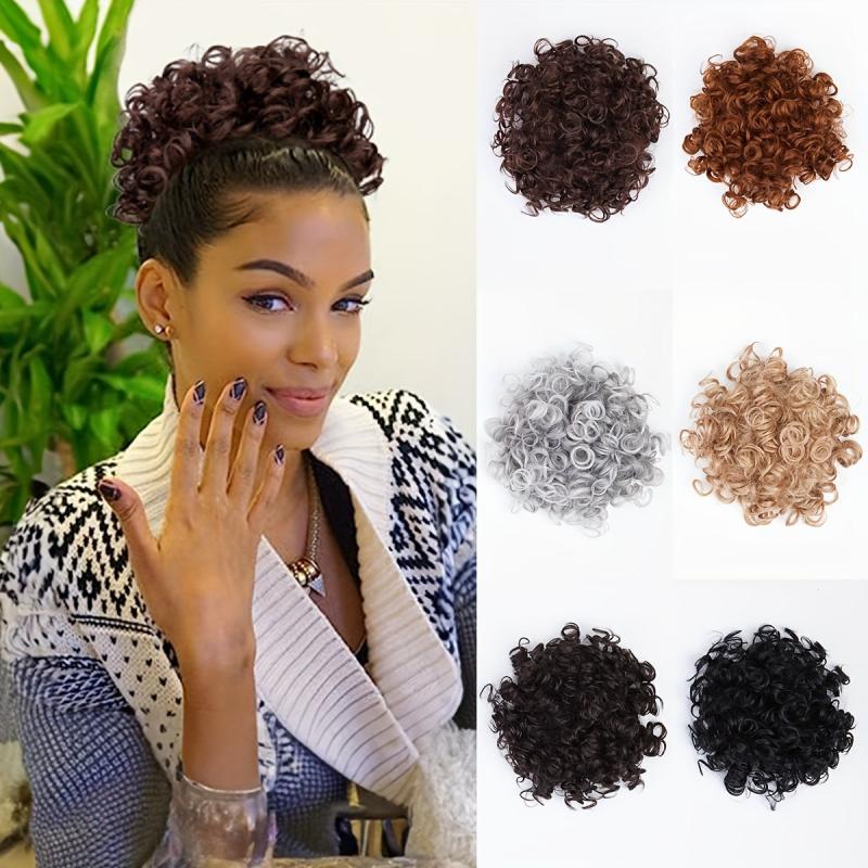 Afro Ponytail Short Kinky Curly Clip-In Hair Bun
