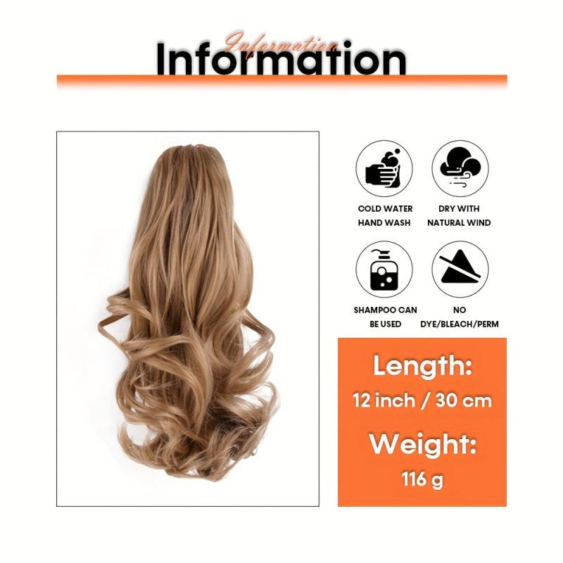 Long Curly Ponytail Claw Clip Hair Extension Brown