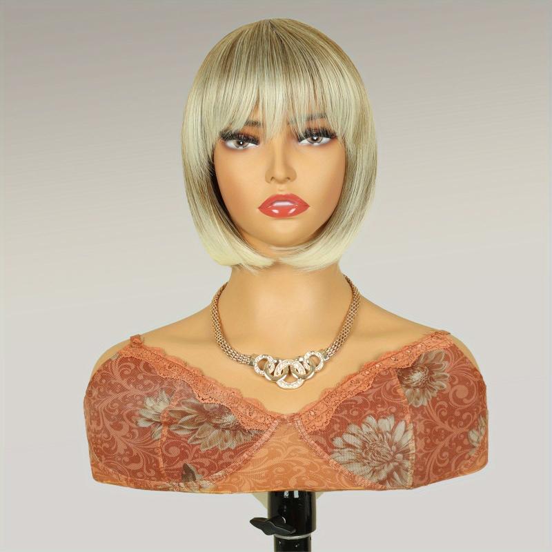 Women Short Light Blonde Wig Machine Wig