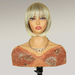 Women Short Light Blonde Wig Machine Wig