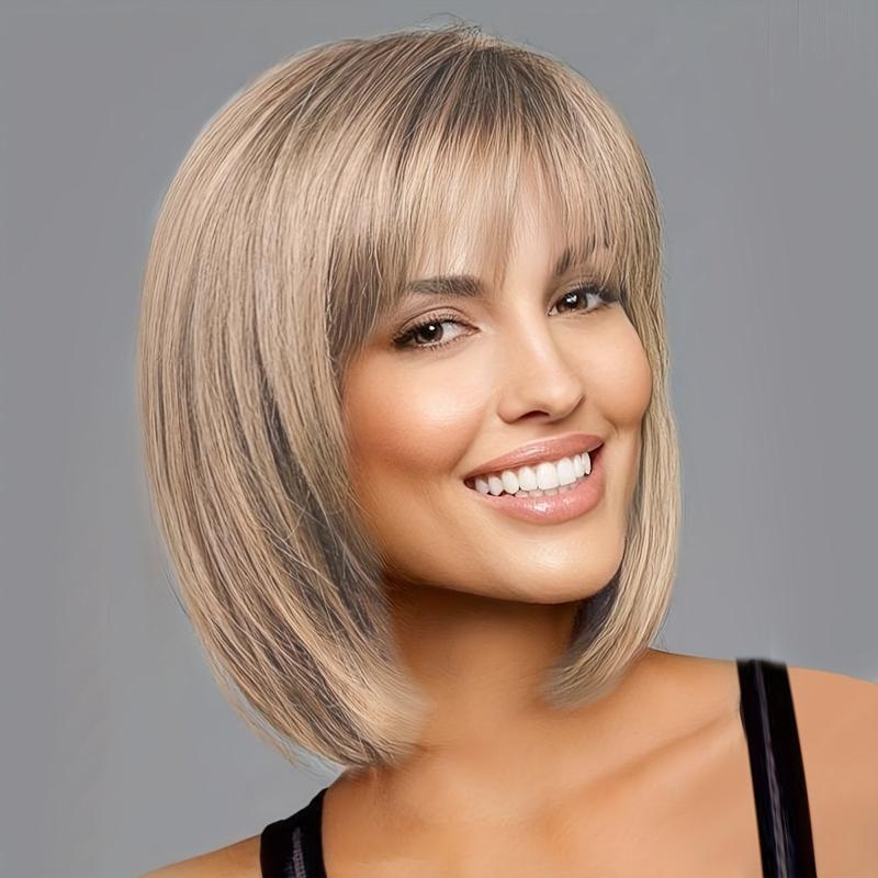 Women Short Light Blonde Wig Machine Wig
