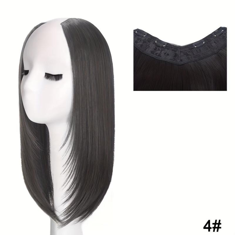 Long Straight Hair Extensions Clip In Hair Extension V Shape Synthetic Wig