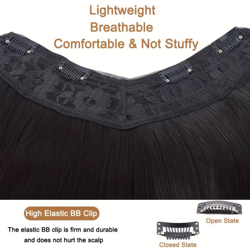 Long Straight Hair Extensions Clip In Hair Extension V Shape Synthetic Wig