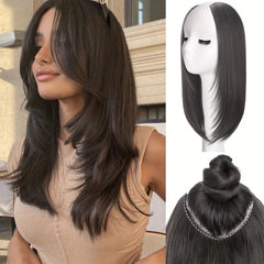 Long Straight Hair Extensions Clip In Hair Extension V Shape Synthetic Wig