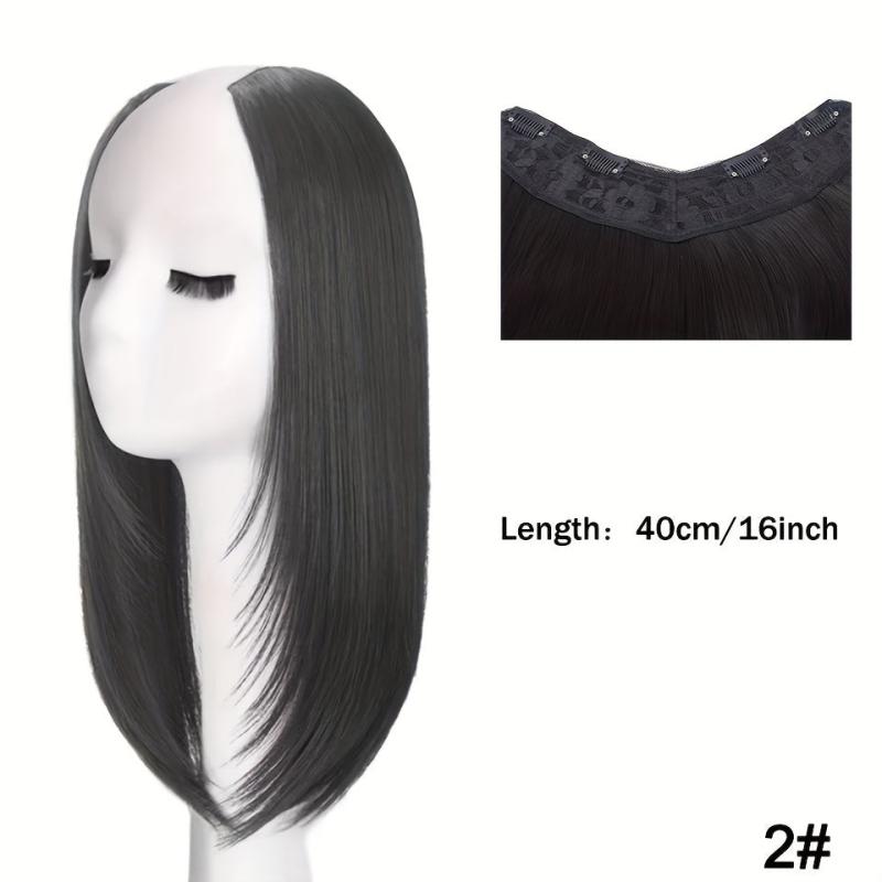 Long Straight Hair Extensions Clip In Hair Extension V Shape Synthetic Wig