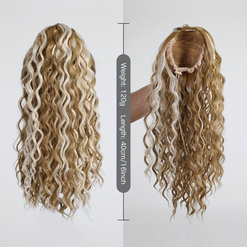 Highlight Long Wavy Ponytail Extensions Synthetic Clip In Hair Extensions