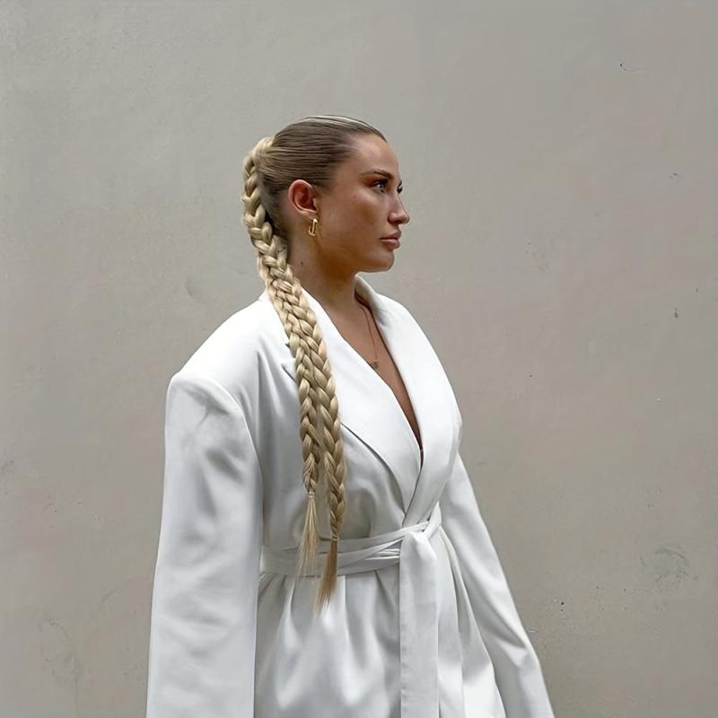 Long Straight Braided Ponytail Extensions Y2K Synthetic Hair for Women