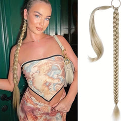 Long Straight Braided Ponytail Extensions Y2K Synthetic Hair for Women