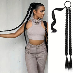 Long Straight Braided Ponytail Extensions Y2K Synthetic Hair for Women