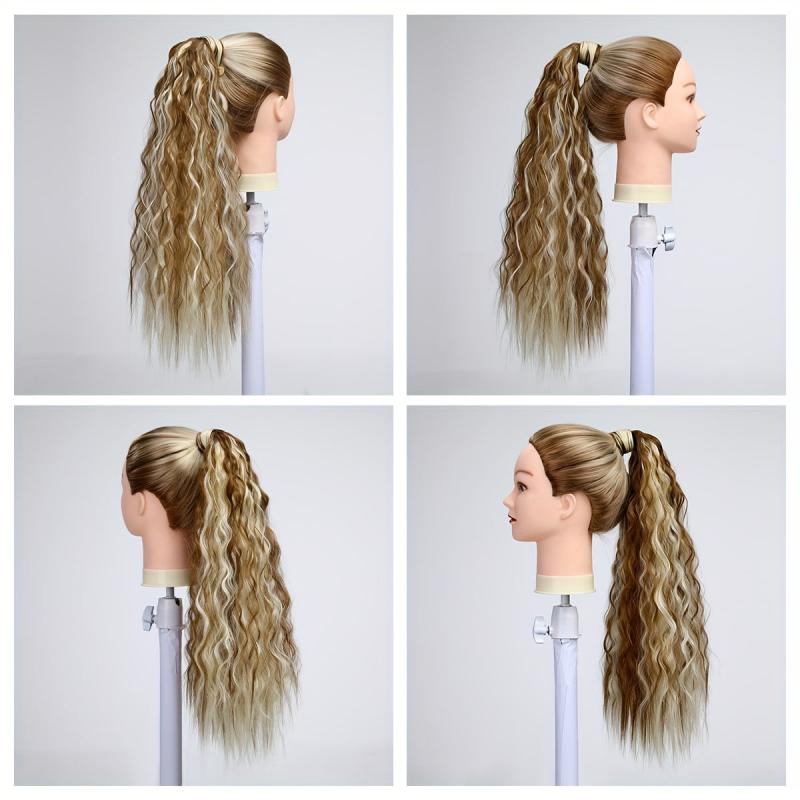 Long Wavy Ponytail Extensions Synthetic Clip In Hair Natural Look