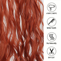 Orange Brown Water Wave Hair Piece Wig, Invisible Wire Secret Hairpieces