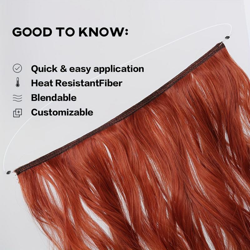 Orange Brown Water Wave Hair Piece Wig, Invisible Wire Secret Hairpieces