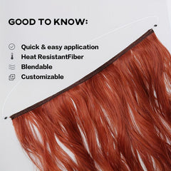 Orange Brown Water Wave Hair Piece Wig, Invisible Wire Secret Hairpieces