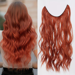 Orange Brown Water Wave Hair Piece Wig, Invisible Wire Secret Hairpieces