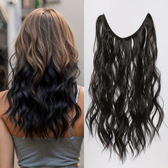 Orange Brown Water Wave Hair Piece Wig, Invisible Wire Secret Hairpieces