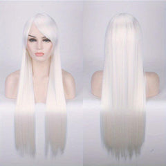 Purple Extra Long Straight Wig With Bangs Colored Synthetic Costume Wig