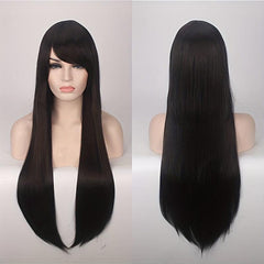 Purple Extra Long Straight Wig With Bangs Colored Synthetic Costume Wig