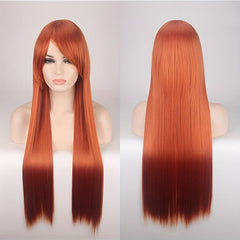 Purple Extra Long Straight Wig With Bangs Colored Synthetic Costume Wig