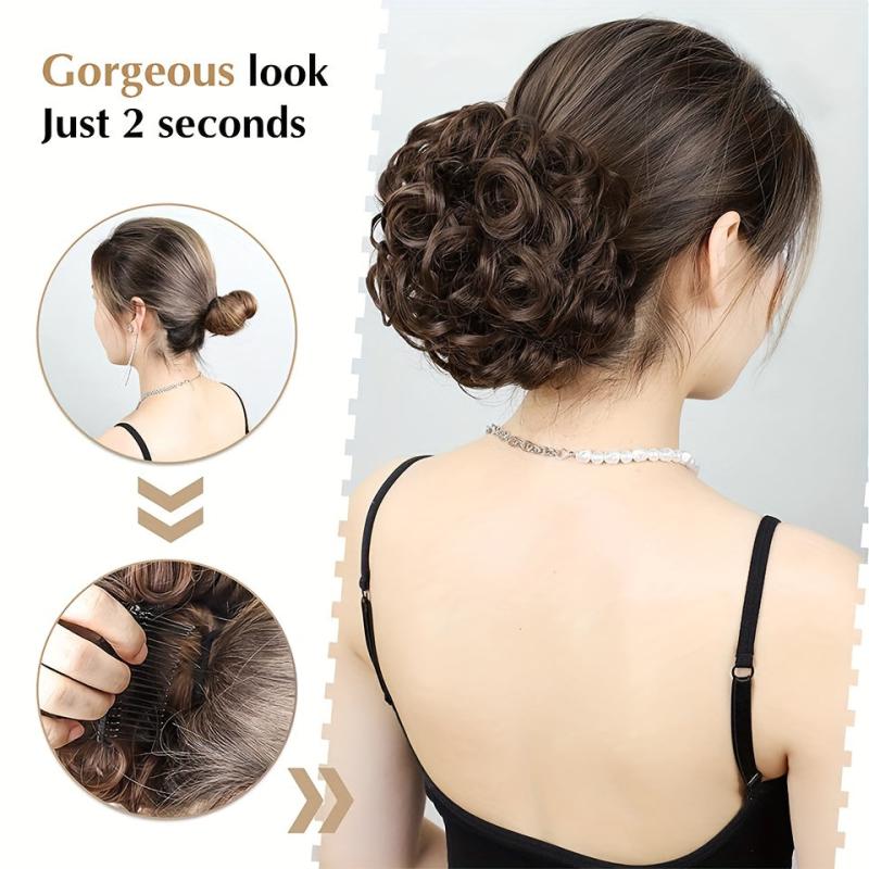 Curly Hair Extension Synthetic Wig Updo Bun Clip Cover Wig Extension