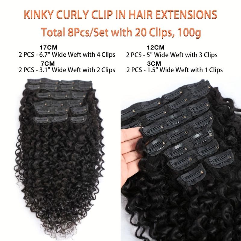 8pcs Kinky Curly Clip Ins 8A Brazilian Human Hair Full Head 3c 4a Natural 8pcs