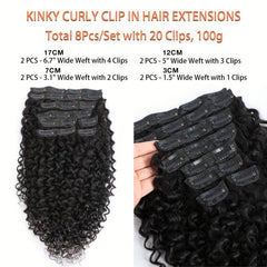 8pcs Kinky Curly Clip Ins 8A Brazilian Human Hair Full Head 3c 4a Natural 8pcs