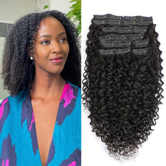8pcs Kinky Curly Clip Ins 8A Brazilian Human Hair Full Head 3c 4a Natural 8pcs