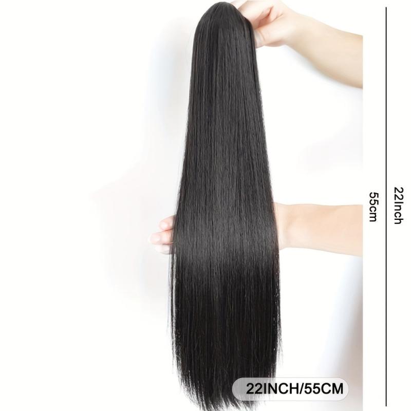 Brown Synthetic Long Straight Claw Clip On Ponytail Hair Extensions