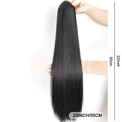 Brown Synthetic Long Straight Claw Clip On Ponytail Hair Extensions