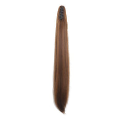 Brown Synthetic Long Straight Claw Clip On Ponytail Hair Extensions