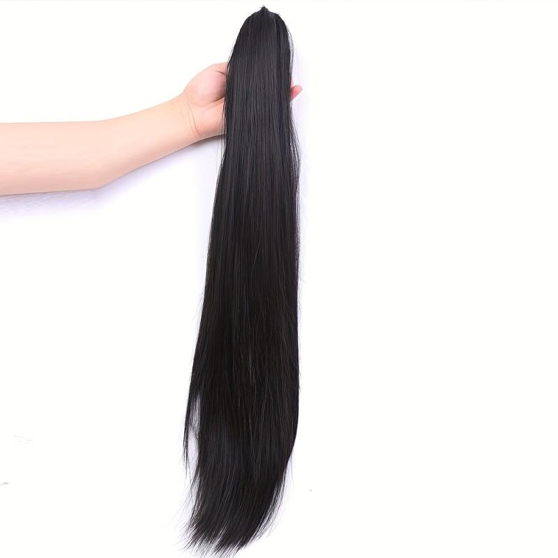 Brown Synthetic Long Straight Claw Clip On Ponytail Hair Extensions