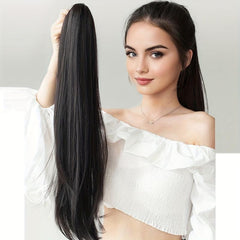 Brown Synthetic Long Straight Claw Clip On Ponytail Hair Extensions