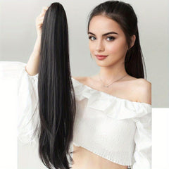 Brown Synthetic Long Straight Claw Clip On Ponytail Hair Extensions