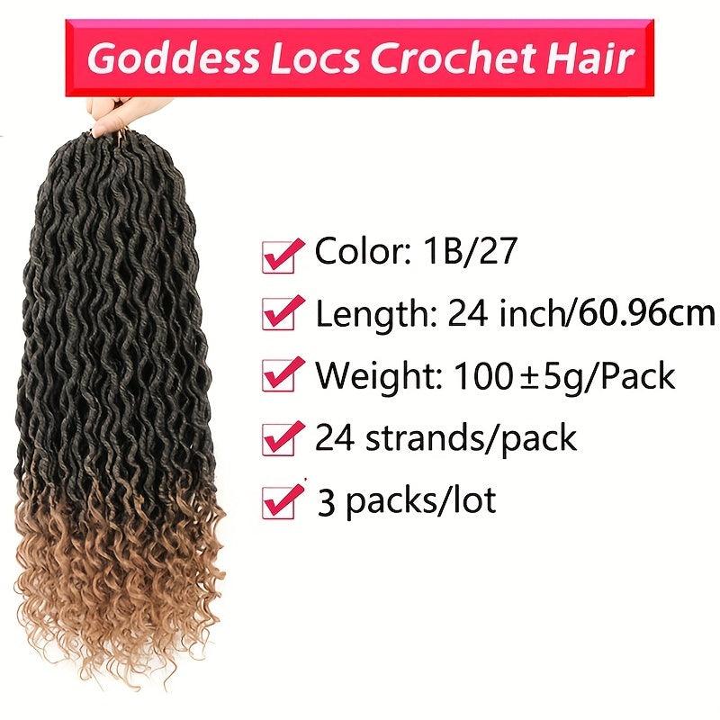 3 Packs Gradient Bicolor Goddess Locs Crochet Hair 24 Strands - Curly Ends