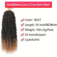 3 Packs Gradient Bicolor Goddess Locs Crochet Hair 24 Strands - Curly Ends